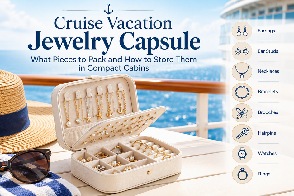A compact jewelry case suited to organizing a cruise vacation capsule.