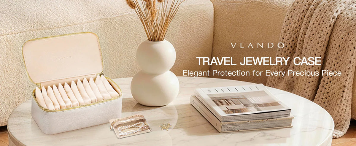 VLANDO travel jewelry case with removable pouch for organizing and protecting jewelry while traveling