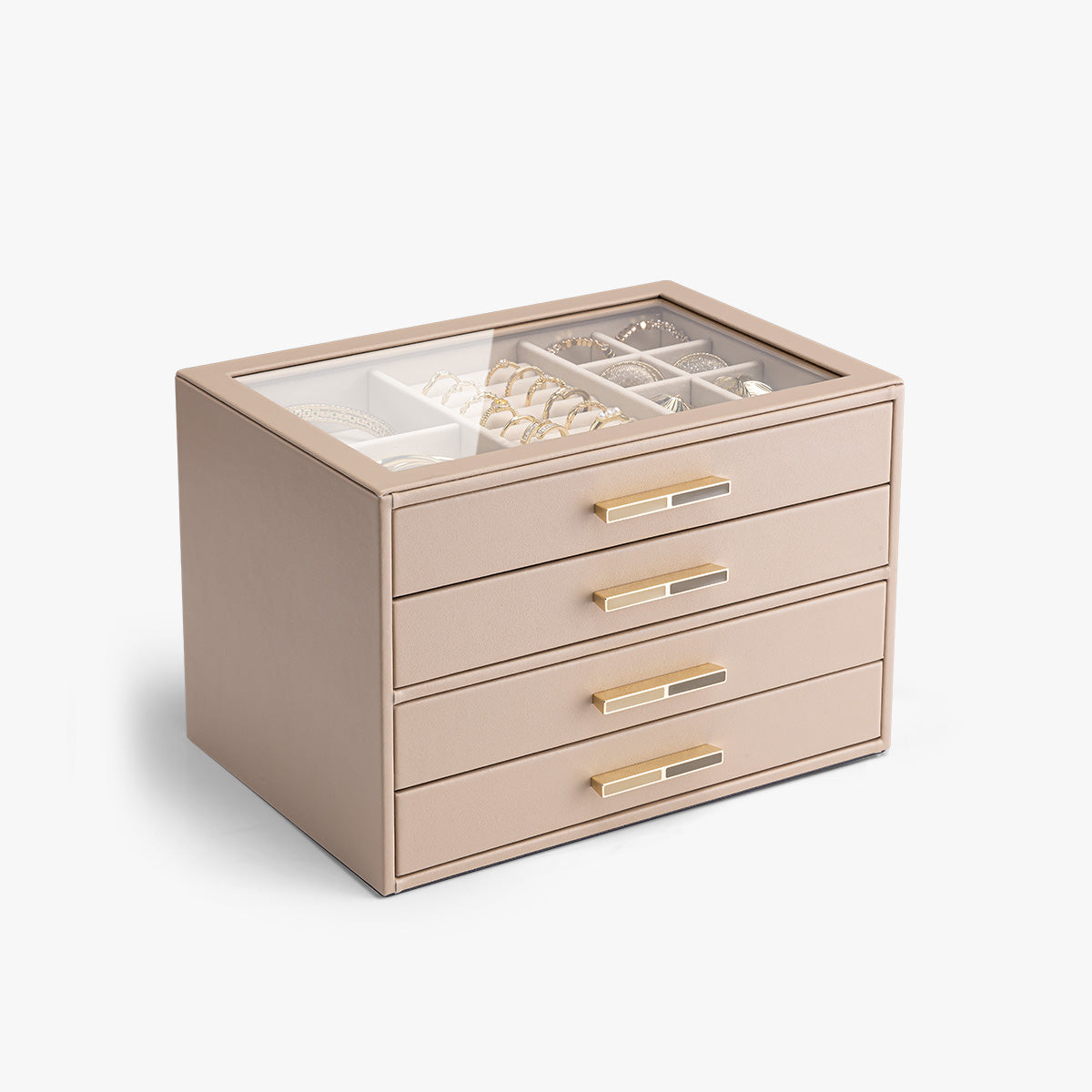 VLANDO Quiet Luxe 4-Layer Glass Lid Jewelry Box Organizer