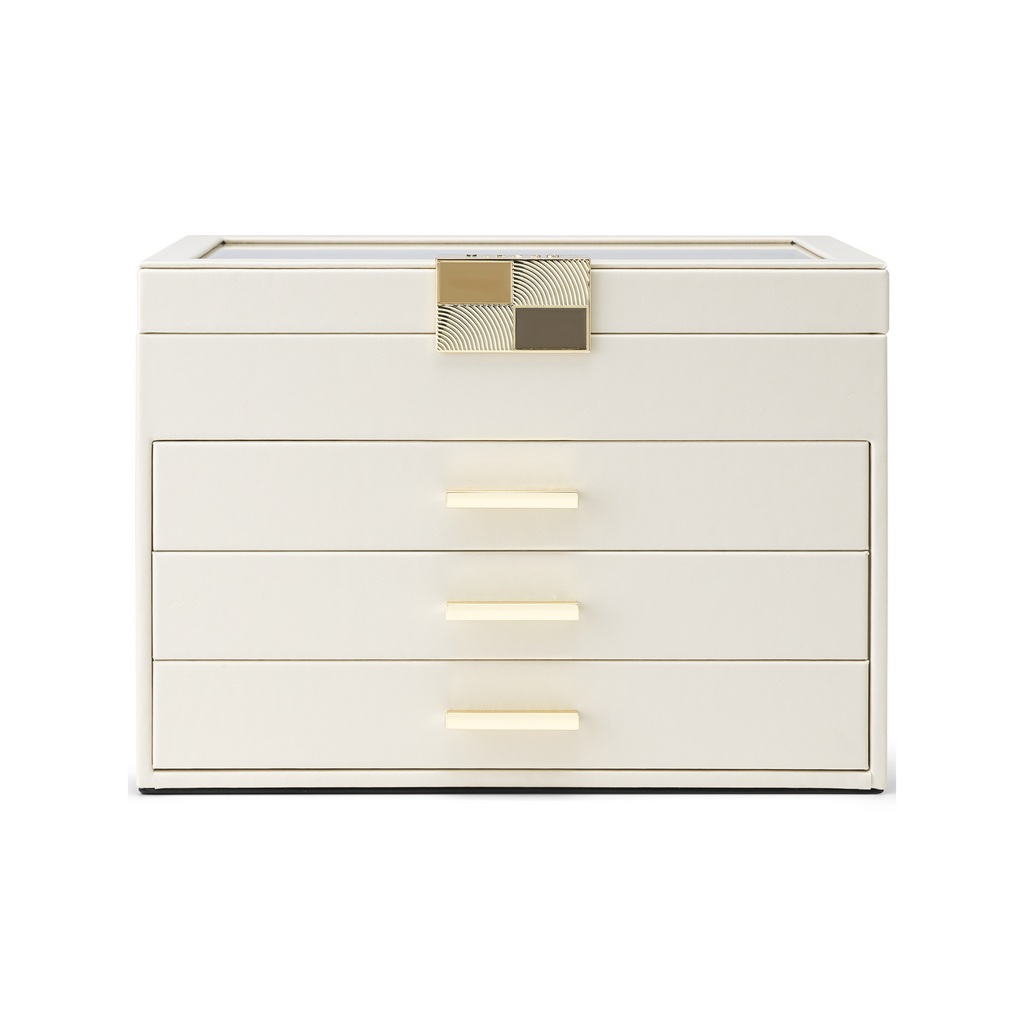 VLANDO Moonlit 4-Layer Jewelry Box with Glass Lid & Drawers