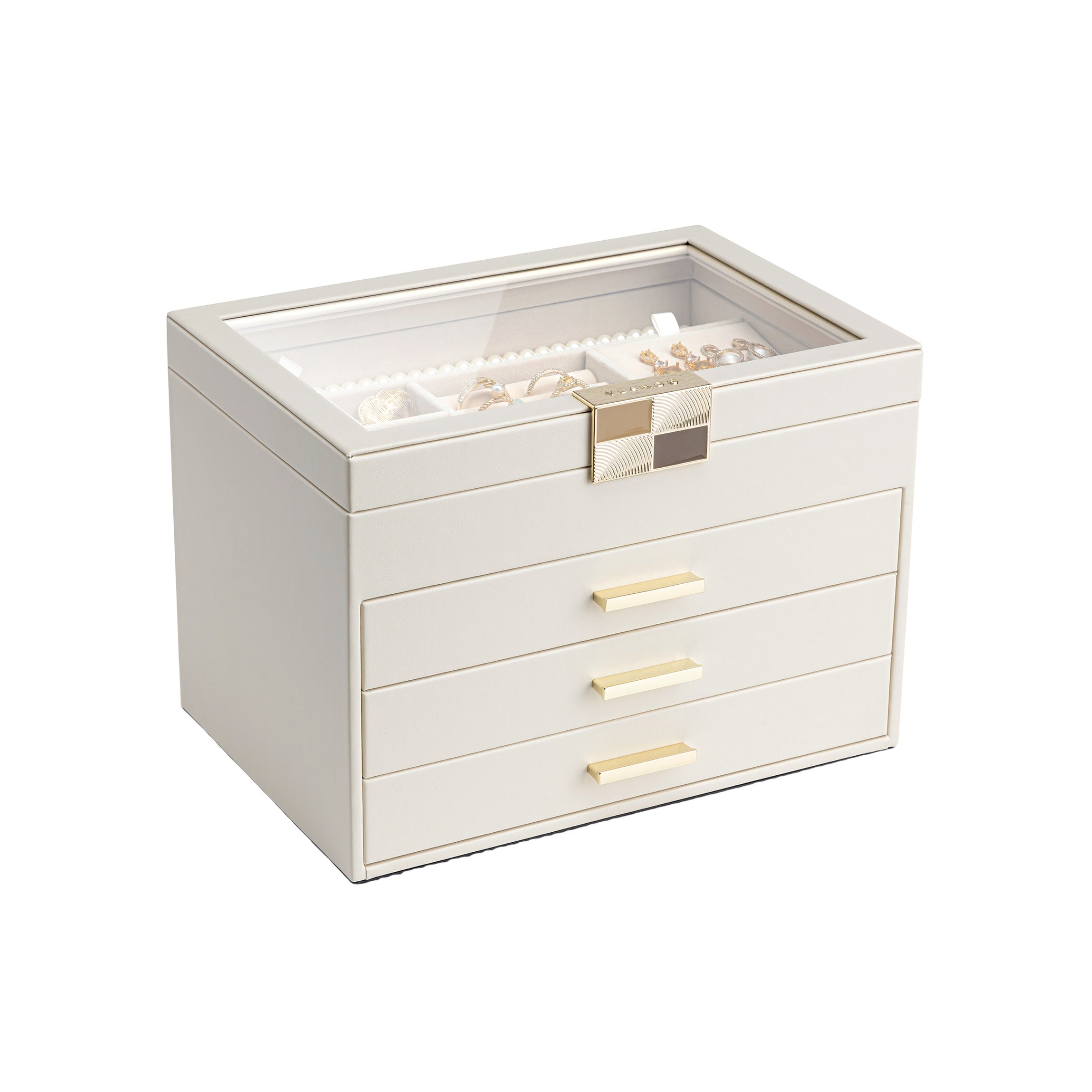 VLANDO Moonlit 4-Layer Jewelry Box with Glass Lid & Drawers