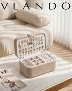 VLANDO Music Box, Travel Jewelry Case, 2‑Layer Jewelry & Earring Box Organizer