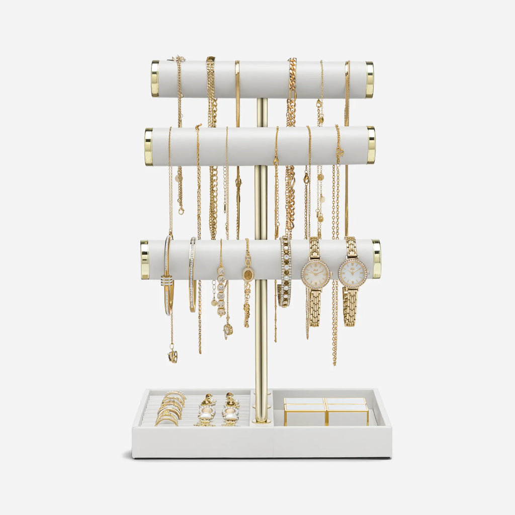 VLANDO Everyday Keepsake 3-Tier Jewelry Holder Organizer with Tray | Leather Jewelry Display & Storage Stand