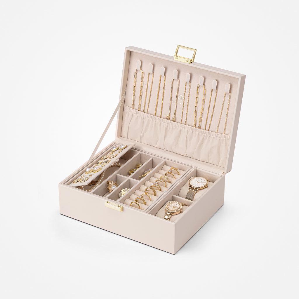 Everyday Keepsake 2-Layer Leather Jewelry Box Organizer | VLANDO Large ...