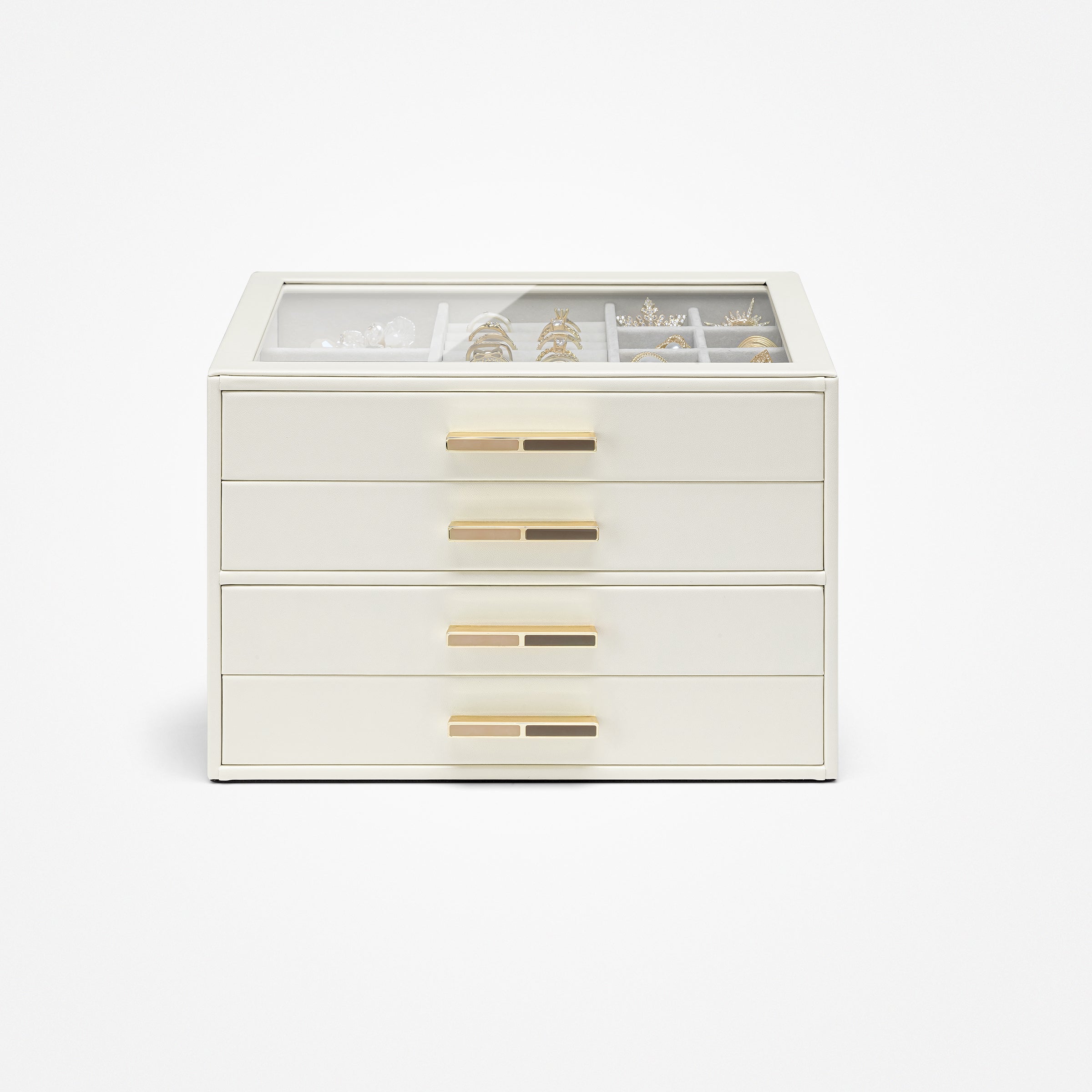 VLANDO Quiet Luxe 4-Layer Glass Lid Jewelry Box Organizer