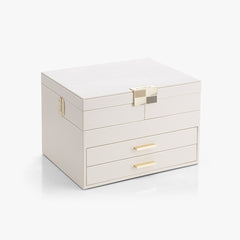VLANDO Quiet Luxe 4-lagiger Schmuckkästchen-Organizer mit ausziehbarem Fach und drehbarem Aufbewahrungsfach 