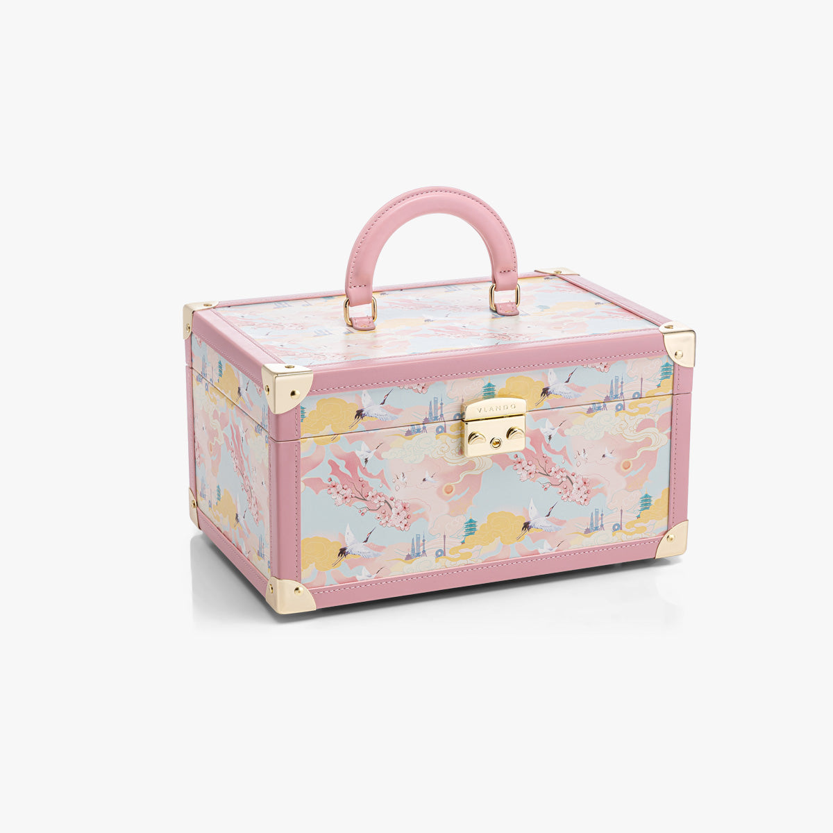 VLANDO Quiet Luxe Atelier Bloom Jewelry Box – Leather Case with Gold Corner Guards & Mirror