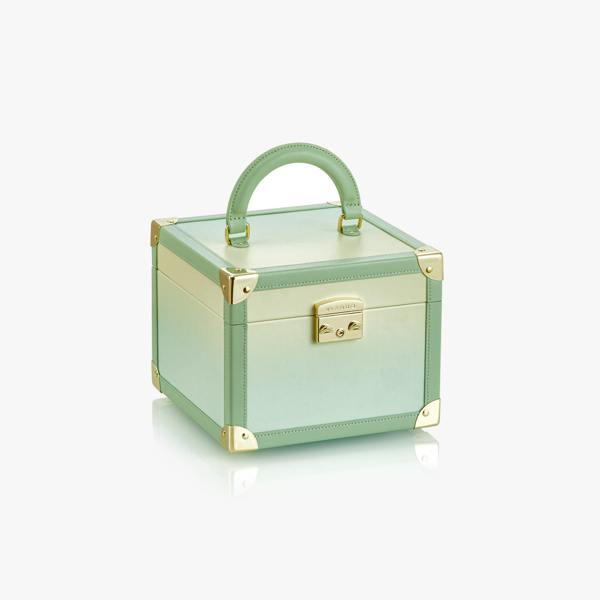 VLANDO Quiet Luxe Atelier Bloom Jewelry Box – Leather Case with Gold Corner Guards & Mirror