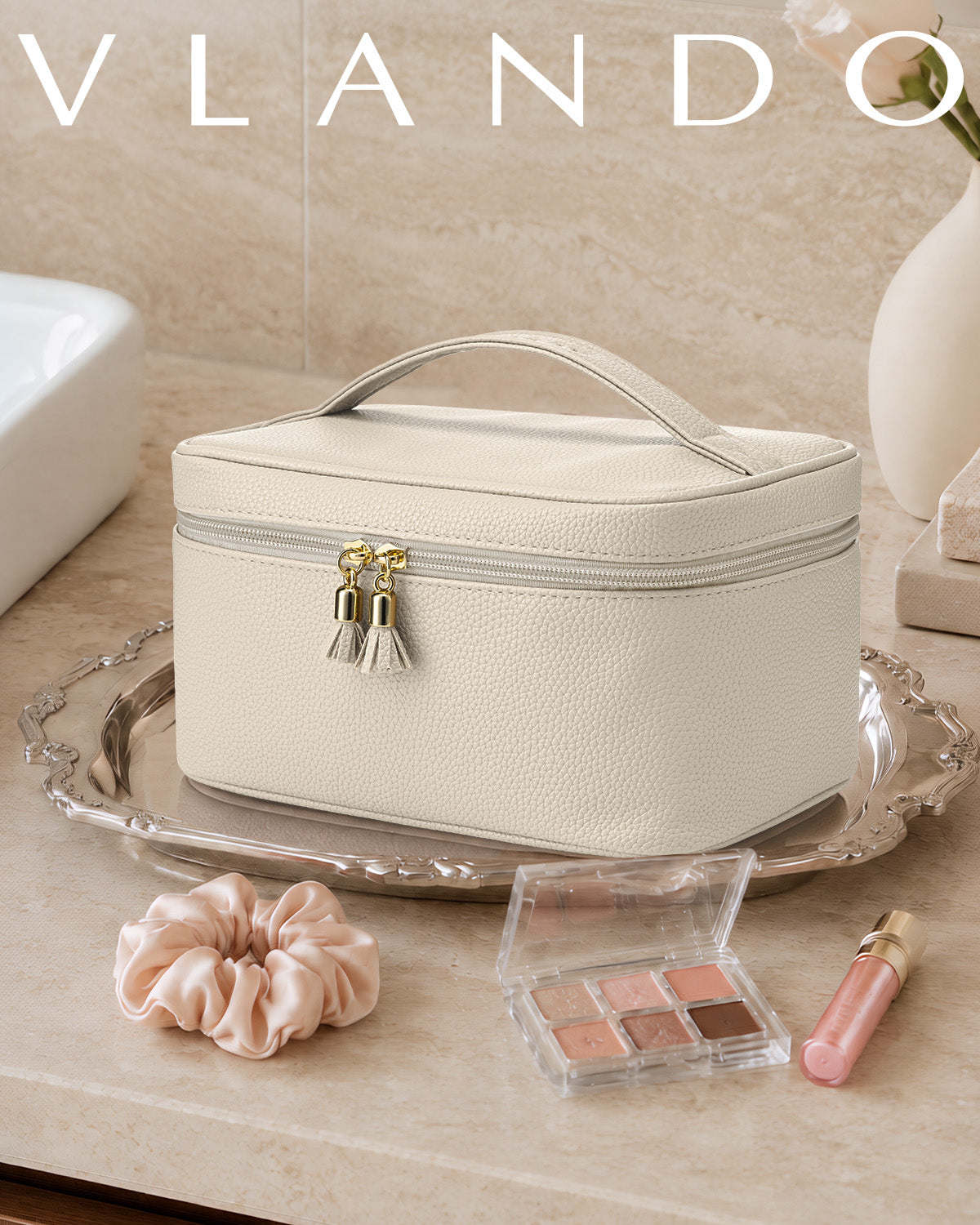 VLANDO Naifu Travel Makeup Bag | Portable Large‑Capacity Cosmetic Organizer for Women