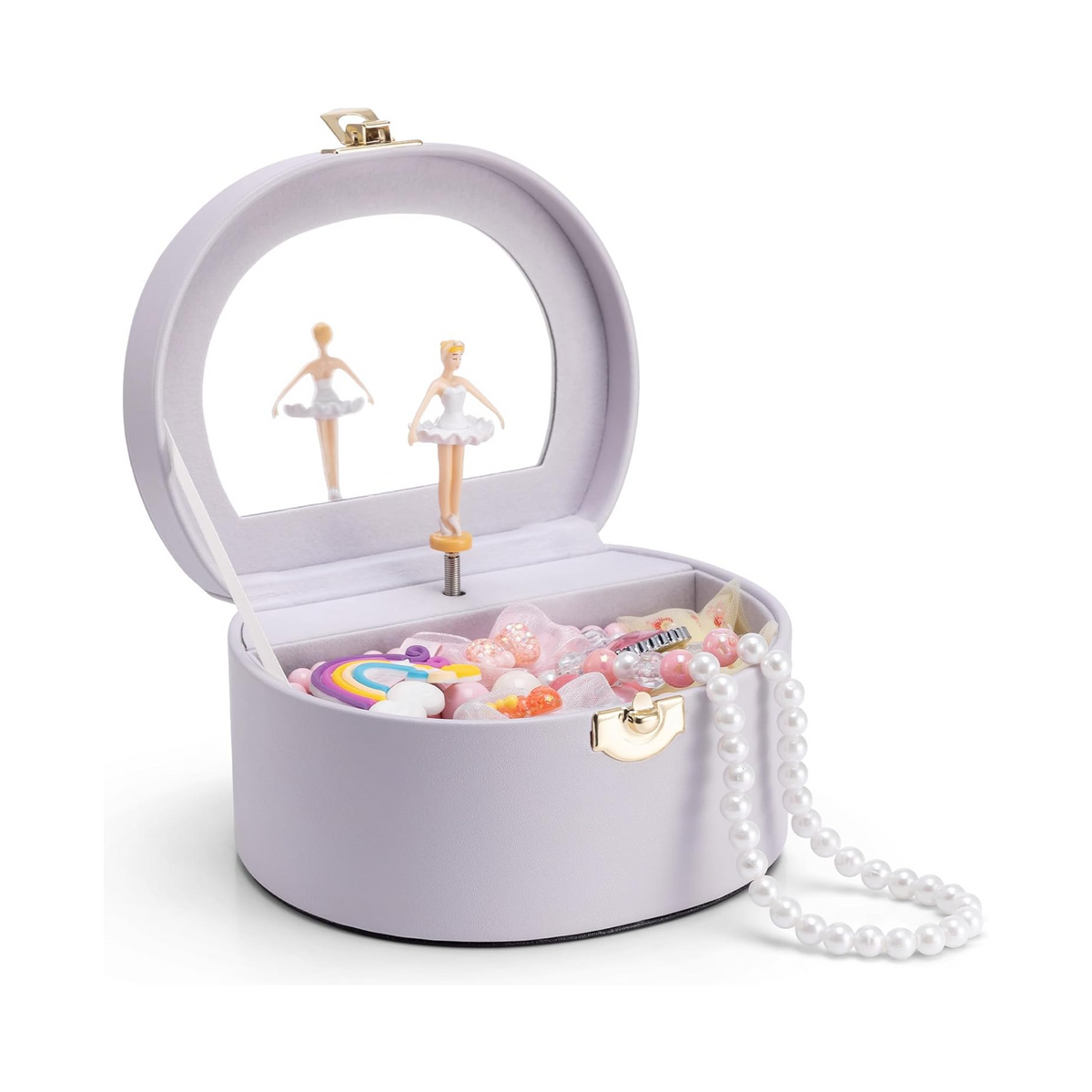 VLANDO Semicircular Musical Box Musical Jewelry Box for Girls – Spinning Ballerina, Lockable Jewelry Case & Mirror