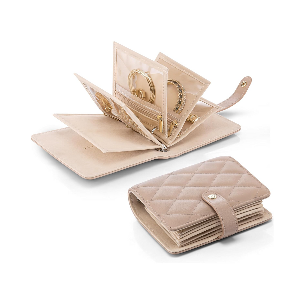 VLANDO Quilted Travel Jewelry Organizer with Clear Zipper Pouches