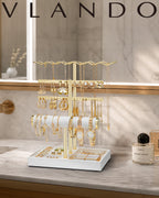 VLANDO 3-Tier Wave Jewelry Organizer Stand with Necklace Hooks, Earring Rack & Bracelet Bar