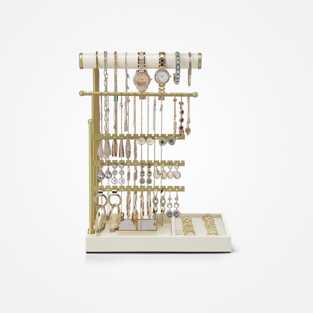 VLANDO Everyday Keepsake Jewelry Stand Organizer with Ring Holder & Tray — Necklace & Earring Display