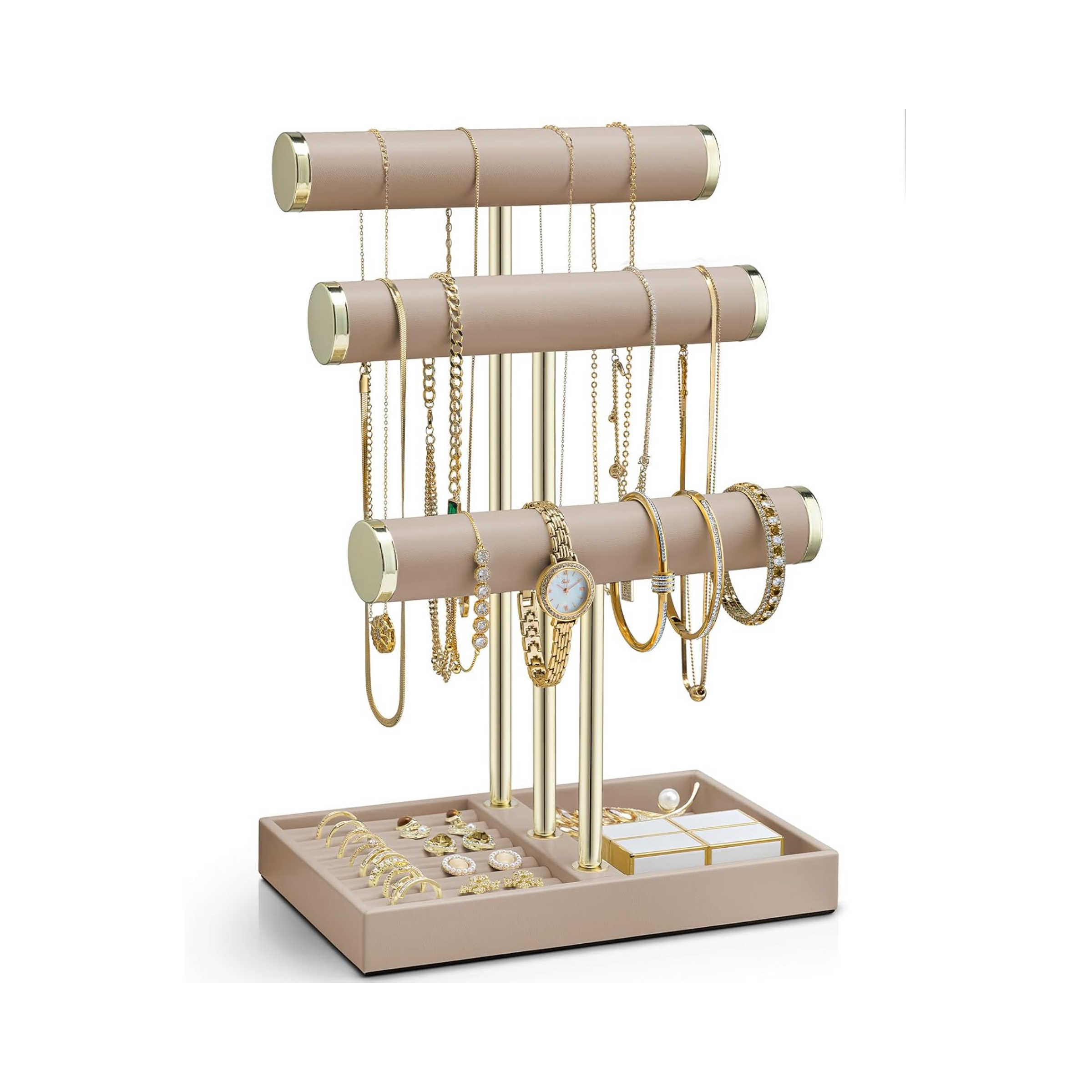 VLANDO Yunqi Jewelry Stand 3‑layer Everyday Keepsake 3‑Tier Jewelry Holder Organizer with Tray | Leather Jewelry Display & Storage Stand