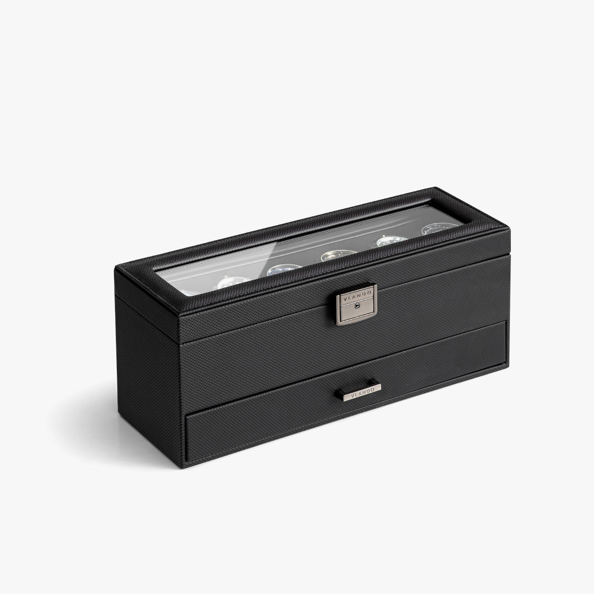 VLANDO 6-Slot Dual-Layer Lockable Watch Box Organizer with Glass Lid