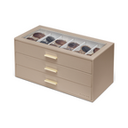 VLANDO Glasses Case 3‑Layer, 18‑Slot Sunglasses Organizer Case with Clear Lid & 3 Drawers