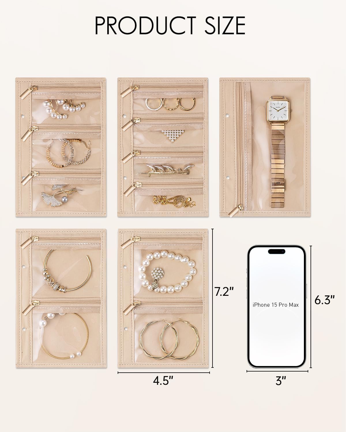 VLANDO Travel Jewelry Organizer – 5-Piece Set of Transparent Velvet Zipper Pouches