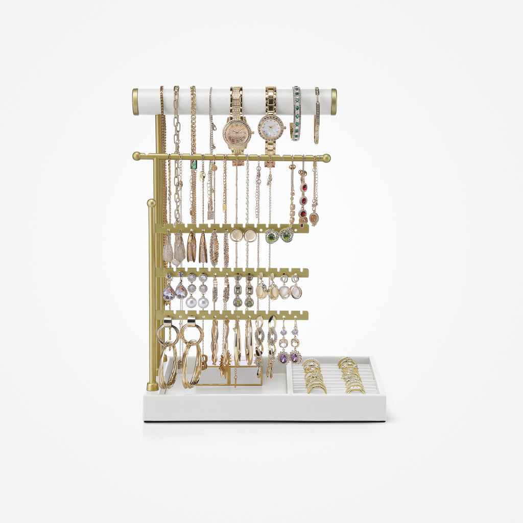 VLANDO Everyday Keepsake Jewelry Stand Organizer with Ring Holder & Tray — Necklace & Earring Display