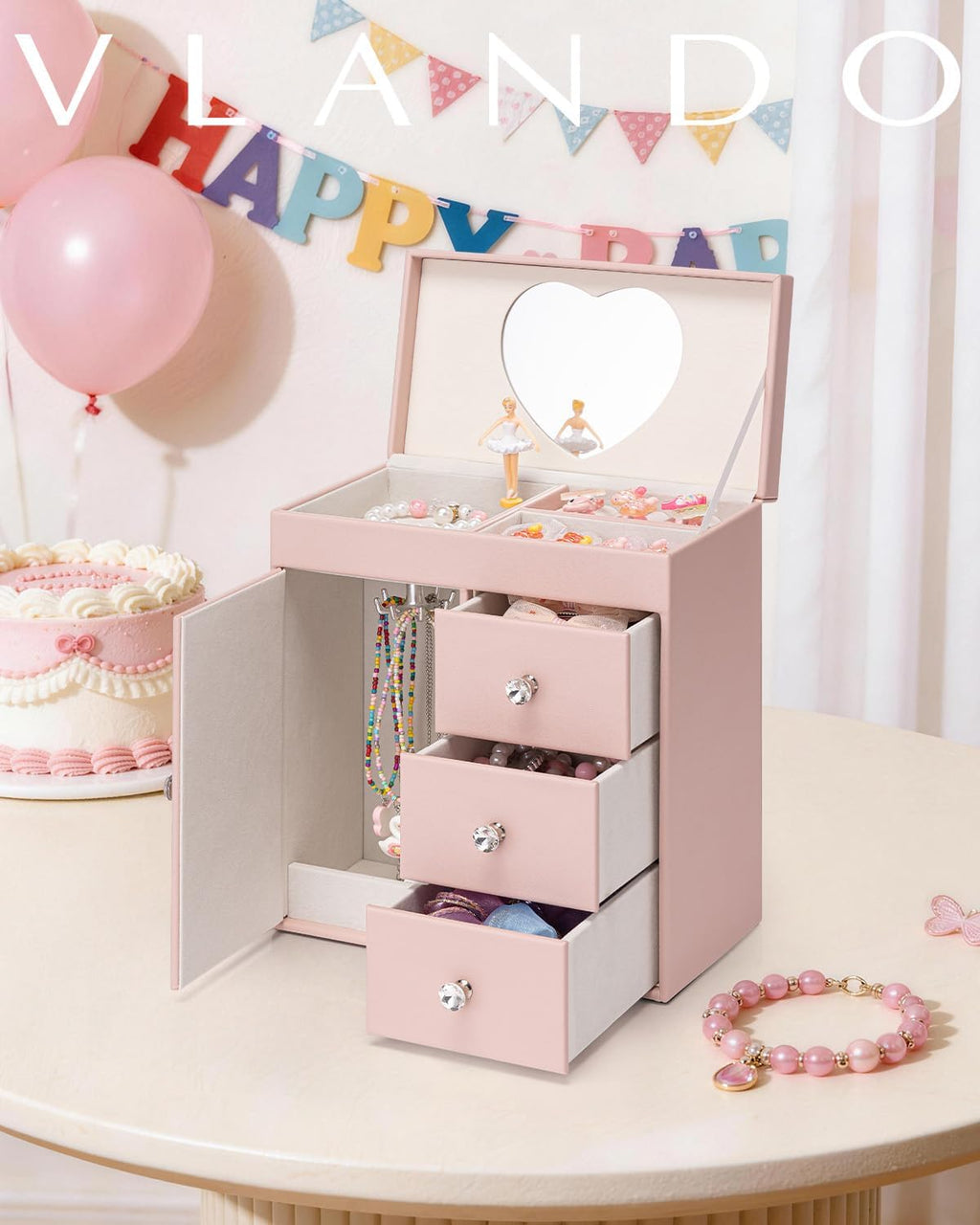 VLANDO Vertical Musical Box Musical Jewelry Box for Girls