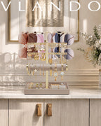 VLANDO 3-Tier Wave Jewelry Organizer Stand with Necklace Hooks, Earring Rack & Bracelet Bar