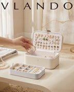 VLANDO Music Box, Travel Jewelry Case, 2‑Layer Jewelry & Earring Box Organizer