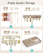 VLANDO 3-Tier Wave Jewelry Organizer Stand with Necklace Hooks, Earring Rack & Bracelet Bar