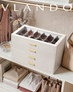 VLANDO Glasses Case 4-Layer, 24-Slot Sunglasses Organizer Casewith Clear Lid & 4 Drawers