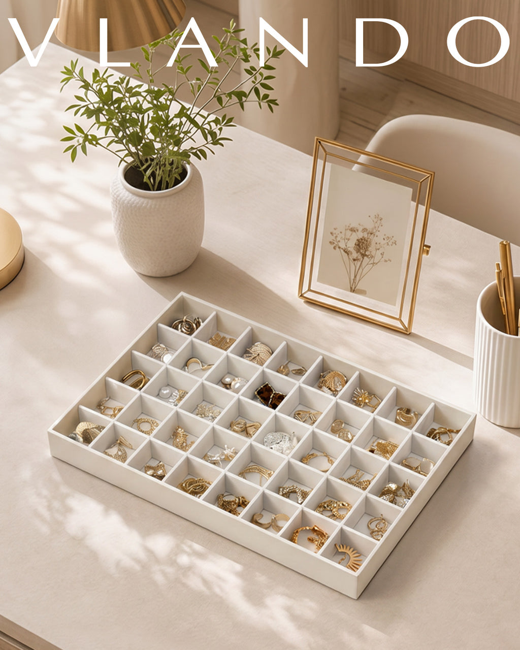 VLANDO Moments Stackable Jewelry Tray Set – 56-Grid, Bracelet, Jewelry & Glasses Tiers