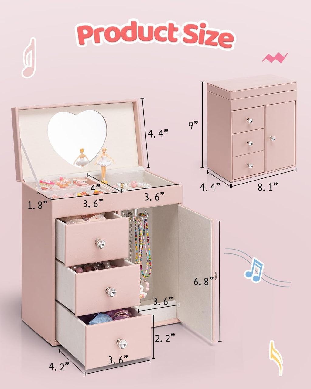 VLANDO Vertical Musical Box Musical Jewelry Box for Girls