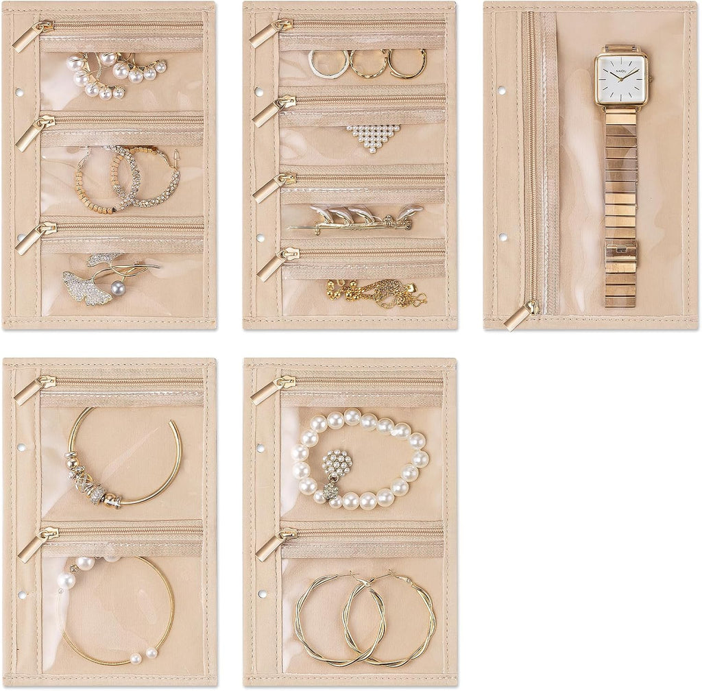 VLANDO Travel Jewelry Organizer – 5-Piece Set of Transparent Velvet Zipper Pouches