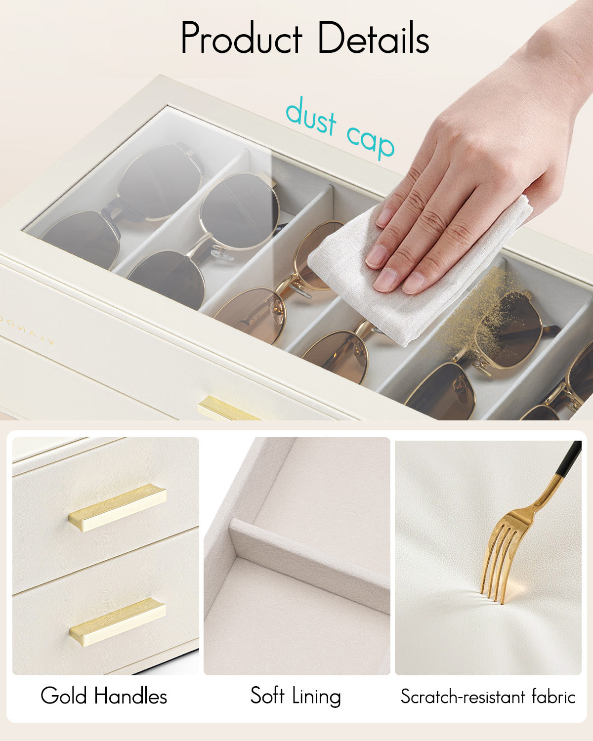 VLANDO Glasses Case 3‑Layer, 18‑Slot Sunglasses Organizer Case with Clear Lid & 3 Drawers