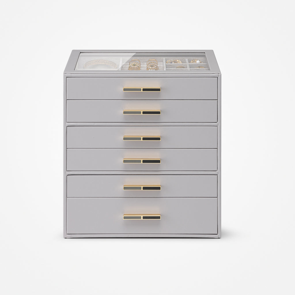 VLANDO Quiet Luxe 6-Layer Glass Lid Jewelry Box Organizer