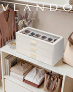 VLANDO Glasses Case 3‑Layer, 18‑Slot Sunglasses Organizer Case with Clear Lid & 3 Drawers