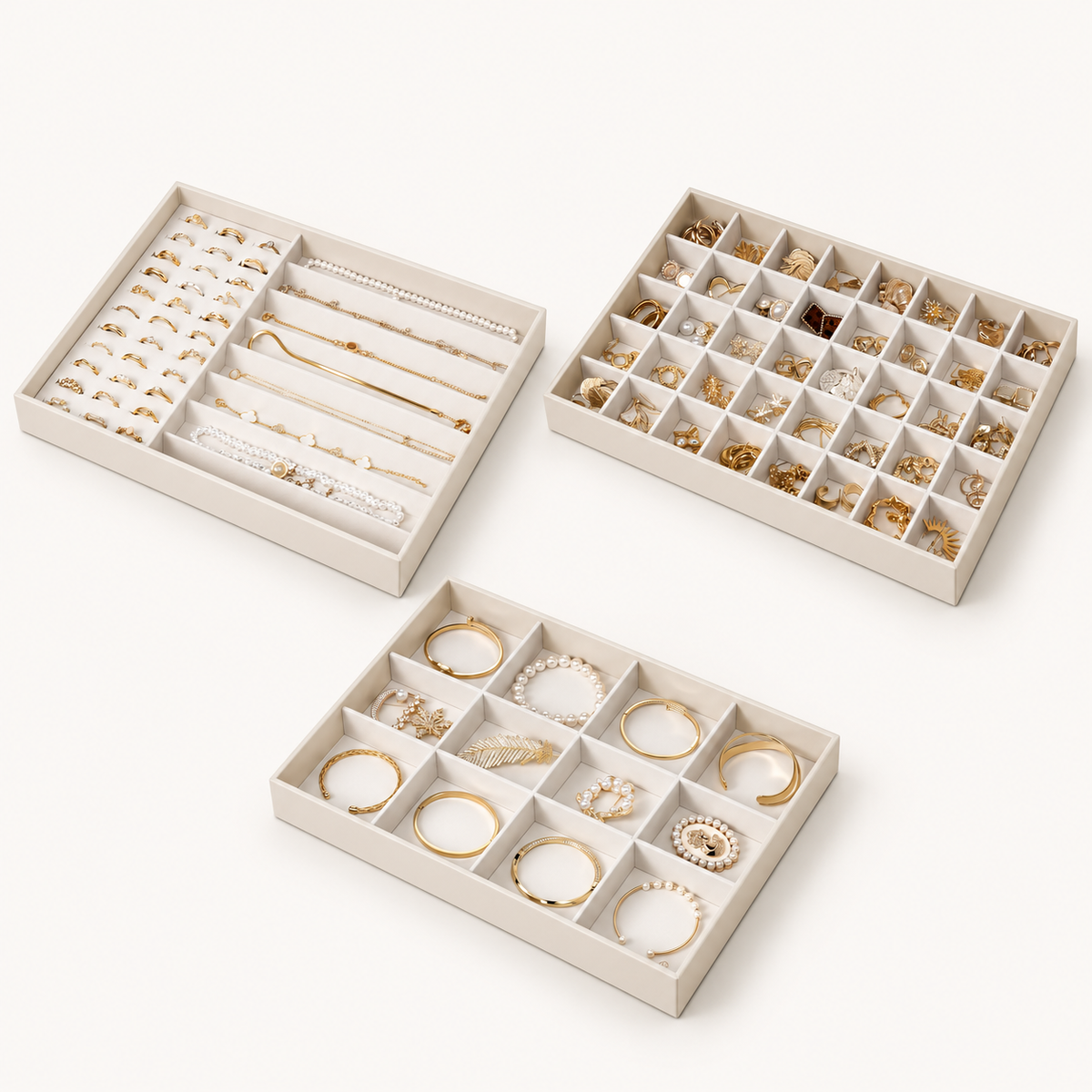 VLANDO Moments Stackable Jewelry Tray Set – 40-Grid, Bracelet, Jewelry & Glasses Tiers