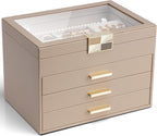 VLANDO Moonlit Mirror 4-Layer Jewelry Box with Glass Lid & Drawers