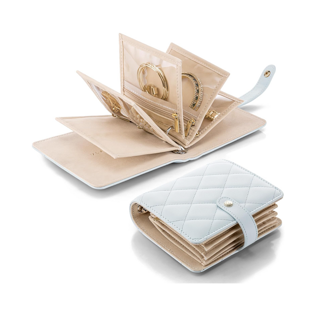 VLANDO Quilted Travel Jewelry Organizer with Clear Zipper Pouches