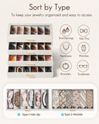 VLANDO Glasses Case 4-Layer, 24-Slot Sunglasses Organizer Casewith Clear Lid & 4 Drawers