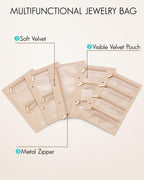 VLANDO Travel Jewelry Organizer – 5-Piece Set of Transparent Velvet Zipper Pouches