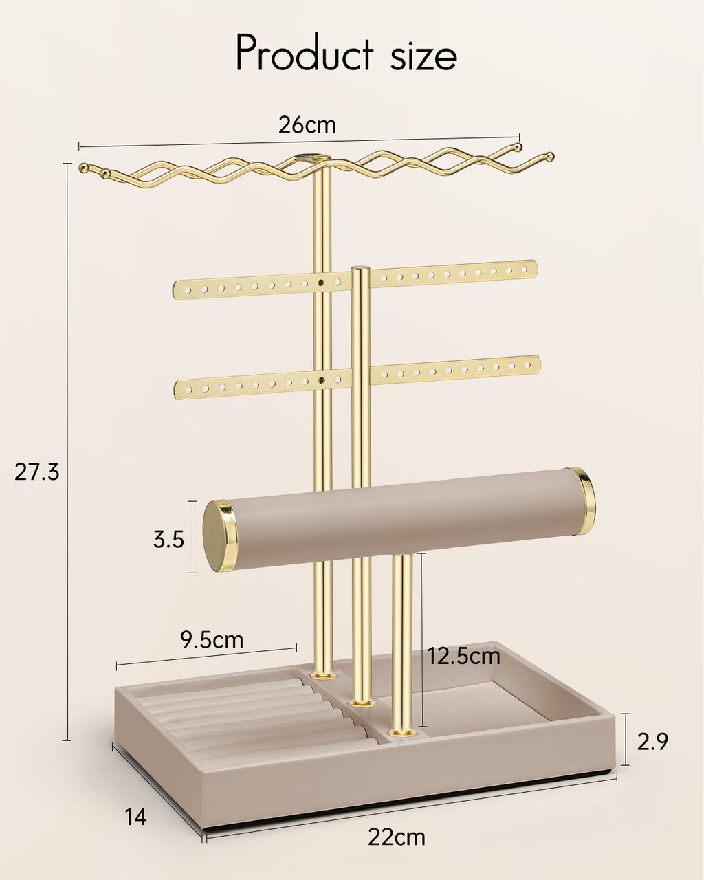 VLANDO 3-Tier Wave Jewelry Organizer Stand with Necklace Hooks, Earring Rack & Bracelet Bar