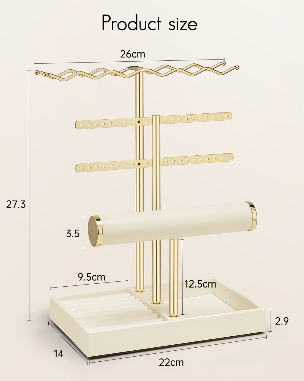 VLANDO 3-Tier Wave Jewelry Organizer Stand with Necklace Hooks, Earring Rack & Bracelet Bar
