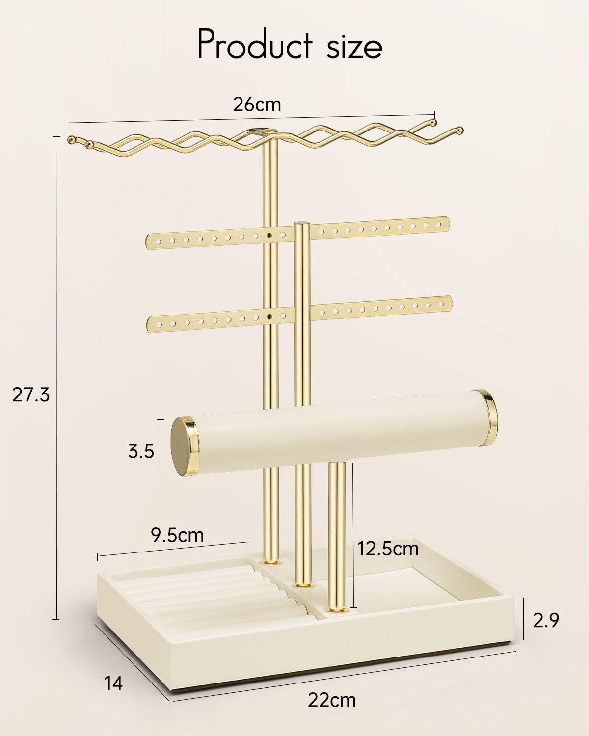 VLANDO 3-Tier Wave Jewelry Organizer Stand with Necklace Hooks, Earring Rack & Bracelet Bar