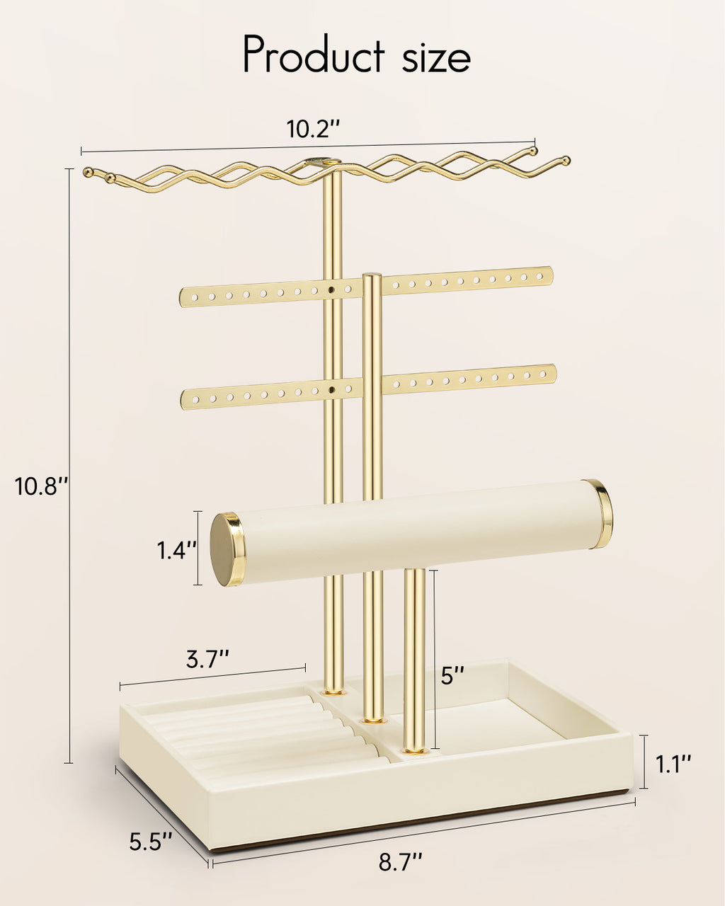 VLANDO 3-Tier Wave Jewelry Organizer Stand with Necklace Hooks, Earring Rack & Bracelet Bar