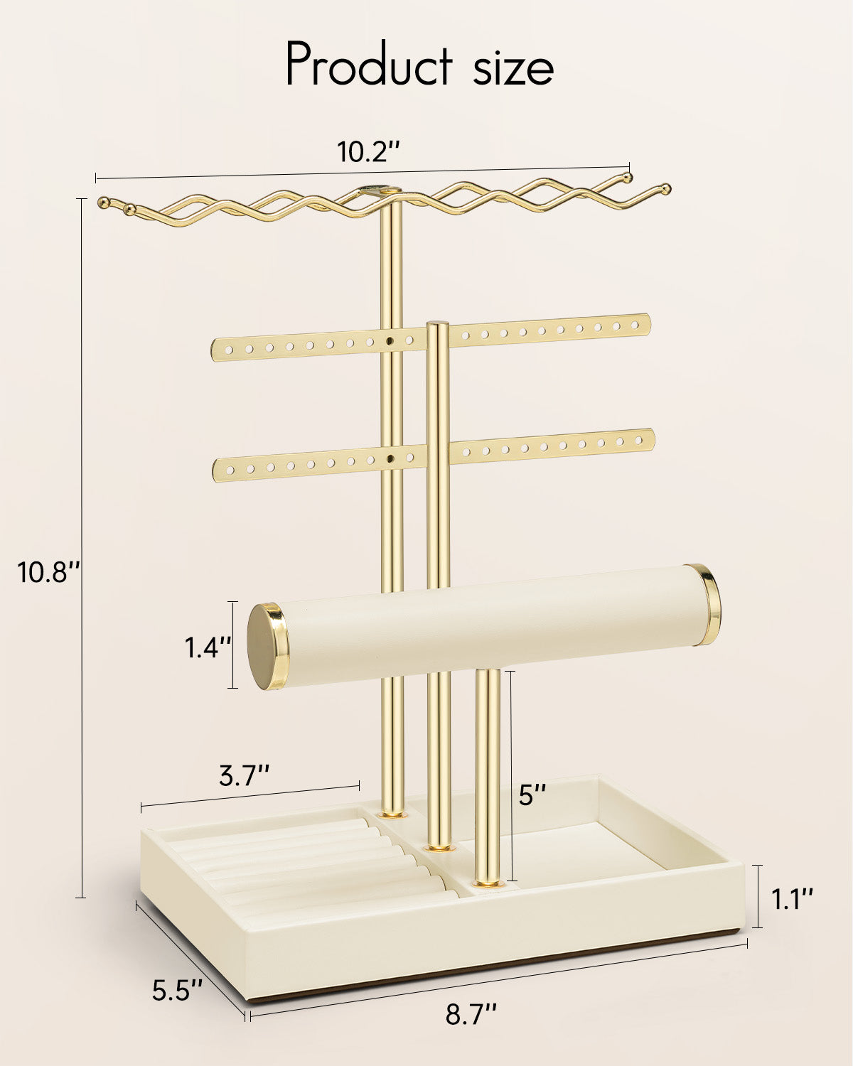 VLANDO 3-Tier Wave Jewelry Organizer Stand with Necklace Hooks, Earring Rack & Bracelet Bar