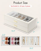 2-Layer Sunglasses Organizer Box with Glass Lid & Drawers