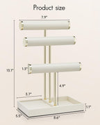 VLANDO Yunqi Jewelry Stand 3‑layer Everyday Keepsake 3‑Tier Jewelry Holder Organizer with Tray | Leather Jewelry Display & Storage Stand