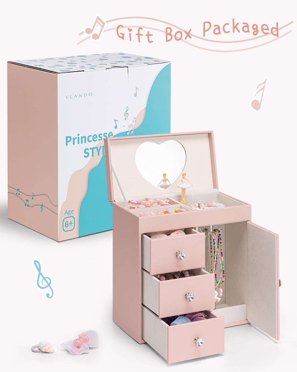 VLANDO Vertical Musical Box Musical Jewelry Box for Girls