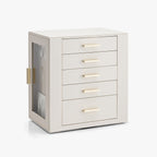 VLANDO Quiet Luxe 360° Rotating Jewelry Box with 5 Drawers,,Large Jewelry Organizer with 2 Glass Window