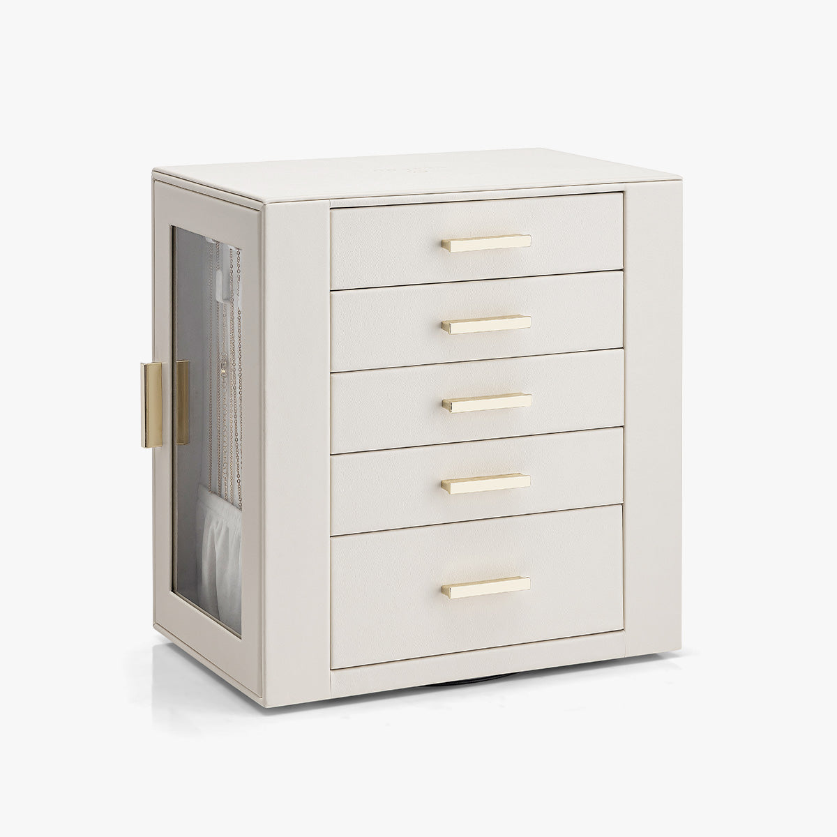 VLANDO Quiet Luxe 360° drehbare Schmuckschatulle mit 5 Schubladen, großer Schmuckorganizer mit 2 Glasfenstern