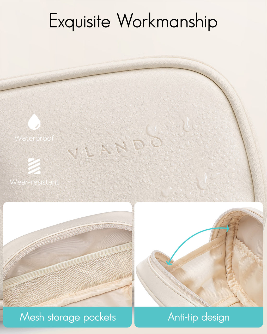 VLANDO Medium Pocket Cosmetic Bag, Small Travel Makeup Bag for Women