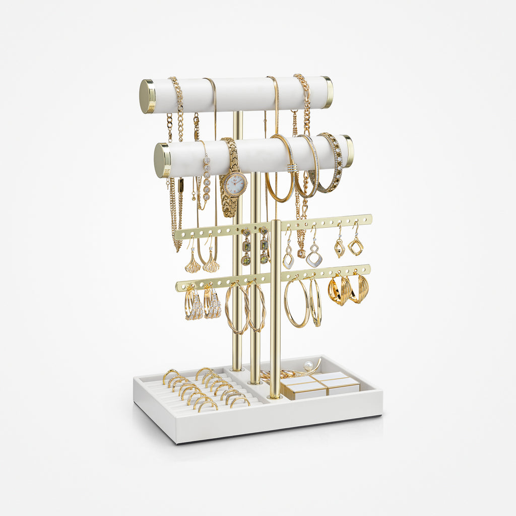 VLANDO Everyday Keepsake 3-Tier Jewelry & Necklace Organizer with Tray | Elegant Jewelry Display Stand